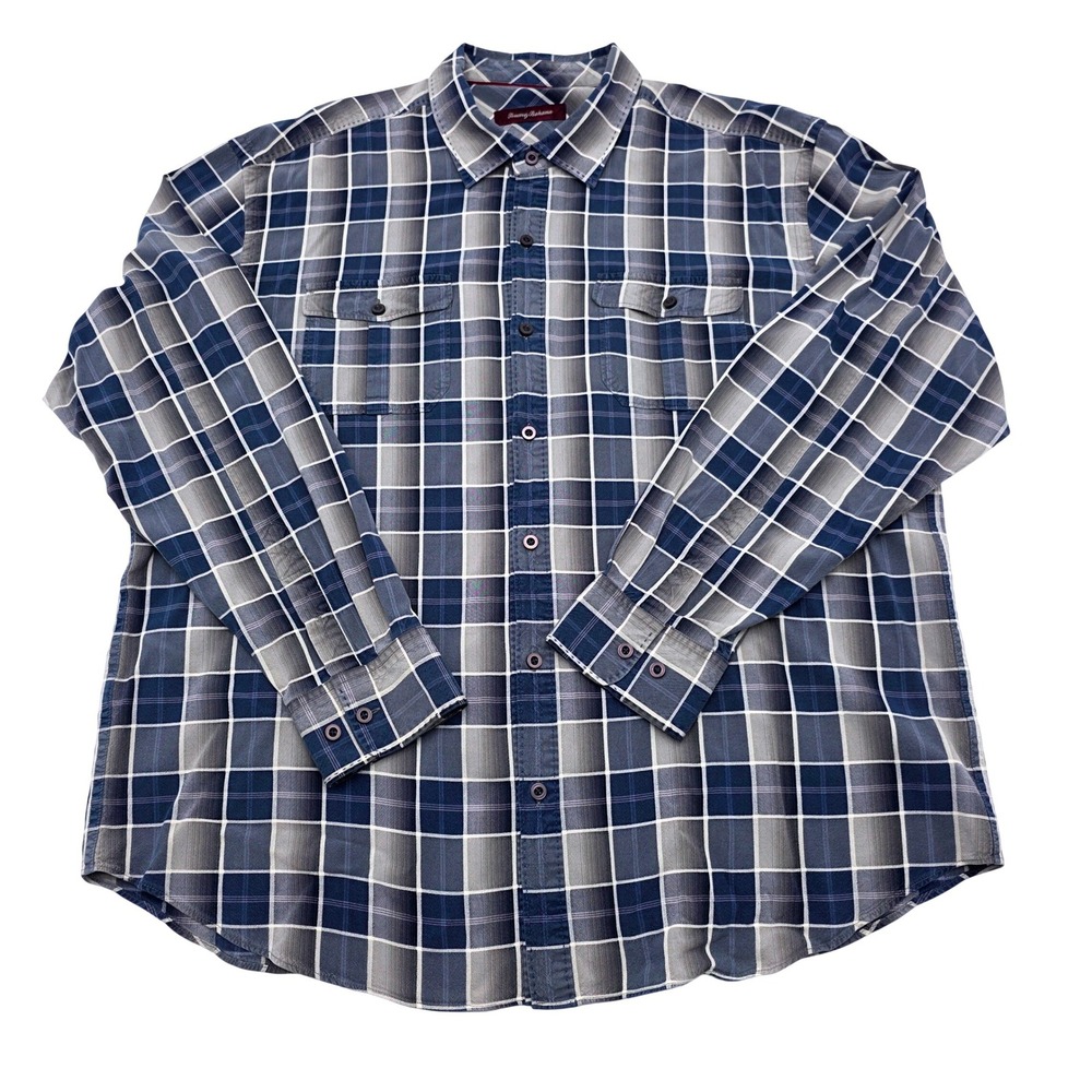 Tommy Bahama Men's XXL/TTG Plaid Long Sleeve Silk Button Up Shirt‎